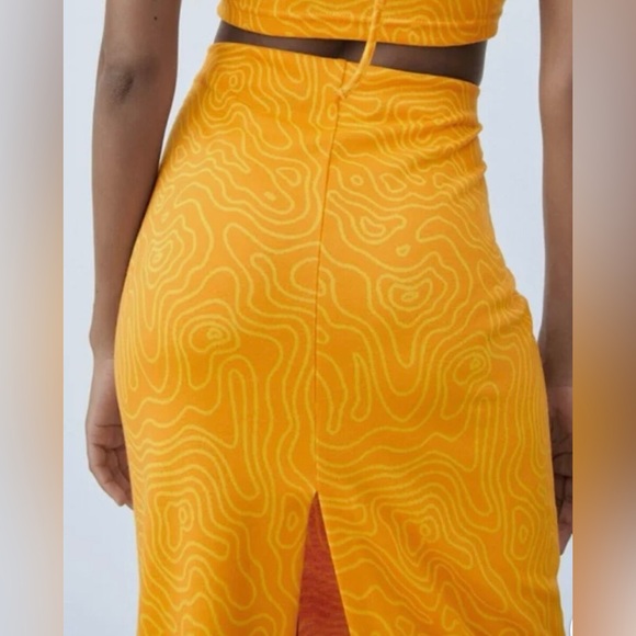 Zara Orange Abstract Printed Cutout Tie Waist Midi Skirt |M| - Picture 4 of 10